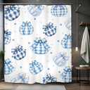 Blue Plaid Pumpkin Shower Curtain 60Wx72L Inch Autumn Fall Farmhouse Rustic Polka Dot Bathroom Set Accessories Decor with 12 Pack Hooks