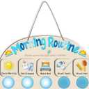 Morning Routine Chart for Toddlers, Visual Schedule Chore Chart Night to Do List with 5 Tap Lights & 9 Activity Cards Planning, Wooden Schedule Board for Kids, Preschoolers, Autism, ADHD Tools (Blue)