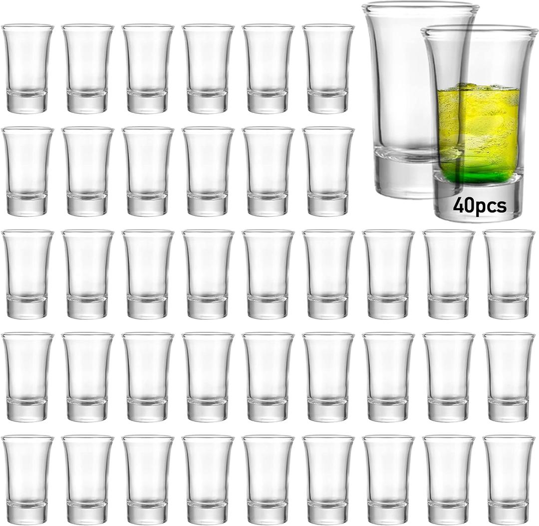 40 Pack Shot Glass Bulk Set with Heavy Base, 1.5 Ounce Whiskey Shot Glasses, Clear Shot Glasses Set, Round Shot Glass Bulk, Small Shot Cups for Vodka, Whiskey, Tequila, Espresso, Liquor