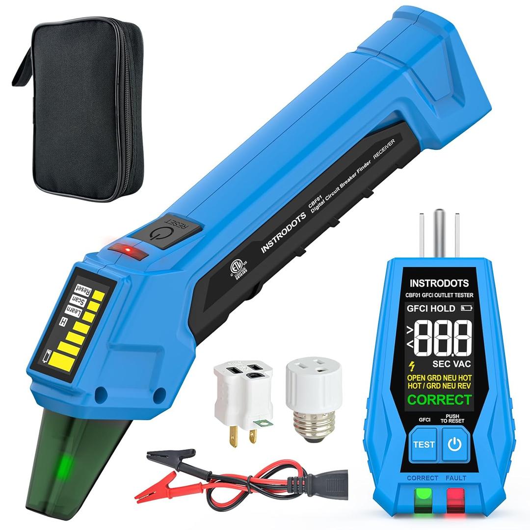 Circuit Breaker Finder Tool with Accessories, 90-135V AC Digital Breaker Finder with Integrated GFCI Outlet Tester, Circuit Tracer with Buzzer Alarm & Color Display, Includes Carrying Case