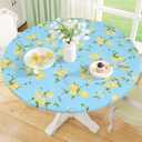 misaya Round Fitted Tablecloth with Elastic Edge, 100% Waterproof Oil Proof Plastic Table Cover, Vinyl Flannel Backed Tablecloth Fits 36"-44" Round Tables for Dinner, Outdoor, Picnic, Lemon