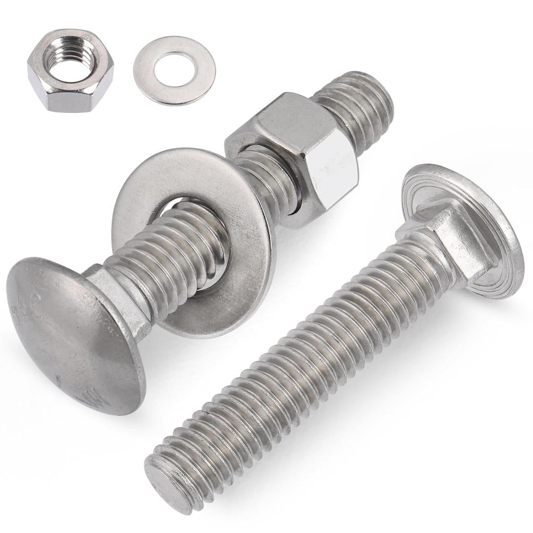 VGBUY 5/16-18 x 2" Carriage Bolts Screws 12 Sets, 304 Stainless Steel 18-8, Round Head Square Neck, Carriage Bolts and Nuts Kit, with Flat Washers