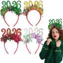 Pvoiue 2026 New Year's Eve Party Headband - Happy New Years Headband - Festive Party Dress-Up Hairband, Star and Tinsel Embellishments - New Year's Eve Celebration Accessory 4Pcs (Red + Gold + Green + Silver)