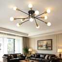Oversized 11 Light Semi Flush Mount Ceiling Light Fixture,Modern Mid Century Sputnik Gold and Black Large Metal Chandelier for Dining Room Bedroom Living Room Office Lighting 28.3