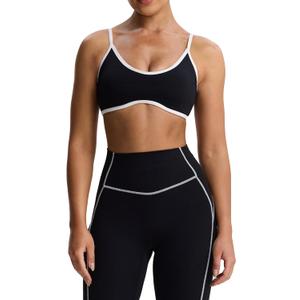 Aoxjox Women's Color Block Workout Sports Bras Fitness Lexi Lined Strappy Bra Athletic Yoga Crop Tank (Large, Black and White)