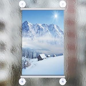 Moxweyeni Window Sign Holder for Banner Graphics Includes Two 24 Inch Aluminum Rails with Suction Cups Snap-open Poster Hanger for Glass Mounting for Home Store Restaurant Office School