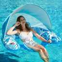 Jasonwell Pool Float with Canopy - Inflatable Pool Floaties Adult Floating Pool Chair Lounge Floats for Swimming Pool Water Chair Pool Lounger with Cup Holders Pool Toy Party Floaty for Adult (X-Large, Blue)