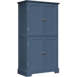 ChooChoo Bathroom Floor Cabinet, Modern Bathroom Storage Cabinet with 4 Doors and Adjustable Shelves, Freestanding Cupboard for Living Room, Blue