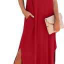 RUMIA Summer Casual Maxi Dresses for Women- Women's V Neck Cap Sleeve Long Sundress with Pockets Beach Vacation Red, X-Large