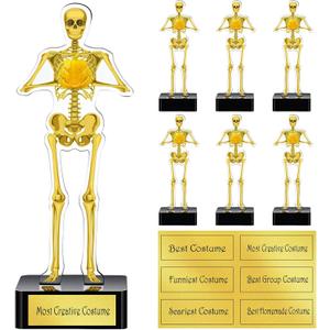 Thyle 6 Pcs Halloween Trophies Halloween Costume Contest Awards 5.9'' Best Costume Skeleton Trophies Acrylic Award Skeleton Trophy Award Funny Contest Skull Trophy for Halloweens Party Supplies