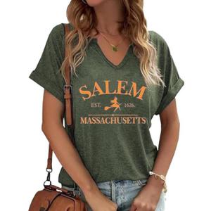 Womens Fall Pumpkin Shirt Cute Ghost Spooky Short Sleeve Salem Witch T-Shirts Halloween Skeleton Graphic Tees (XXL)