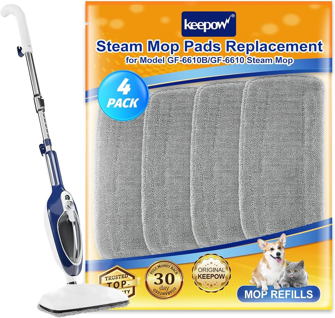 KEEPOW Steam Mop Pads Compatible with Mxnsewr Steam Mop, Compatible with GorFanty Steamer Mop GF-6610B/GF-6610, Fit for Neugo Steam Mops NE033, 4 Pack Spiral Microfiber Steam Mop Replacement Pads
