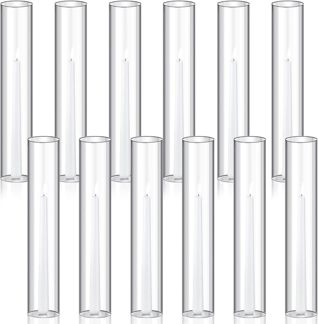 Treela 6 Pcs 2.5" W x 14" H Hurricane Candle Holder Sleeve Bottomless Glass Cylinder Candleholder Sleeve Tall Candle Glass Cover Clear Open Ended Shade Chimney Tube Cover for Pillar Taper Lamp