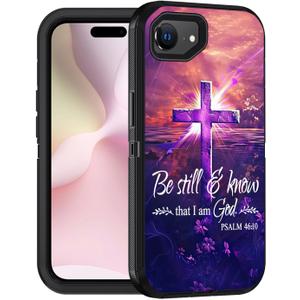 for iPhone 17e Case & iPhone 16e Case, Military Grade Heavy Duty 3-Layer Shockproof Full-Body Protective Phone Cover for iPhone 17e & iPhone 16e 6.1", Cross Quote Bible Verses Psalm 46:10
