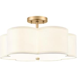 18" Gold Semi Flush Mount Ceiling Light with White Fabric Shade, 18", Single Shade