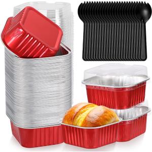 selizo 60 Pack 10oz Mini Disposable Cake Pans with Lids, Aluminum Foil Square Baking Cups, 4.4x4.4 Large Baking Cake Tins Cup Cake Containers with Lids for Individual Cakes