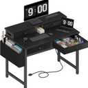 Lufeiya Small Desk with Drawers for Home Office Bedroom, 31 inch Black Writing Study Desks with Fabric Drawers Storage, Gaming Desk Table with Power Outlet & Monitor Stand, Black, 31.5"