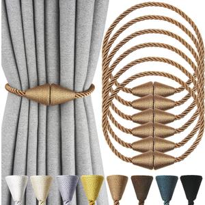 6 Pack Magnetic Curtain Tiebacks Rope Modern Handmade Curtain Tie Backs Decorative Drapes Weave Holdbacks for Window Dcor, Khaki