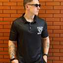 Men’s Funny Graphic Polo Shirt Casual Short Sleeve Collared Shirt Humor Print Golf Polo Shirt for Men Summer Fashion Streetwea (Black, L)