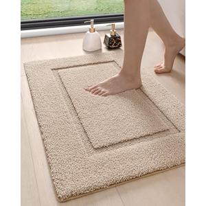 DEXI Bathroom Rugs 24x16, Washable Non Slip Bath Mat for Shower Floor, Absorbent Quick Dry Bathmat with Rubber Backing, Ultra Soft Plush Carpet for Tub, Beige
