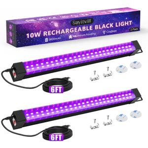 Rechargeable Black Light Bar 2 Packs, Battery Powered Black Lights for Glow Party, Cordless UV Strip Lights with On/Off/Dimma/Flash Switch, for Classroom, Neon,Uranium glass,Paint, Poster,Stage