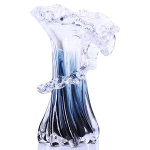 8.1" H Blue Ocean Wave Vase, Blown Glass Vase, Unique Modern Art Beautiful Hand Blown Coastal Centerpieces for Living Room, Bedroom, Office Desktop, Coffee Table, and Wedding Decorative (Small)