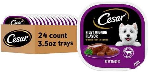Cesar Wet Dog Food Classic Loaf in Sauce Filet Mignon Flavor, 3.5 oz. Easy Peel Trays (19 Count, Pack of 1) Cesar Wet Dog Food Classic Loaf in Sauce Filet Mignon Flavor, 3.5 oz. Easy Peel Trays (19 Count, Pack of 1)