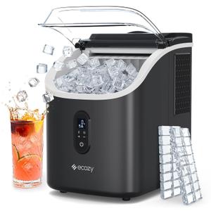ecozy Ice Cube Makers Countertop, 33lbs Per Day Portable Ice Machine, Self-Cleaning Ice Maker Machine with 1.5L External Water Tank for Home Office Party Bar (Matte Black)