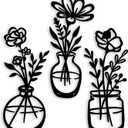 3 Pieces Black Metal Flowers Wall Decor Stocking Stuffers for Teen Girls Christmas Birthday Gifts for Women Wall Art Metal Wall Sculptures Hanging for Indoor Kitchen Bathroom Bedroom living room 14.56x5.9 inches