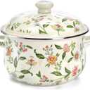 Jucoan 5 Quart Enamel Stockpot with Lid, Green Floral Enamelware Simmer Pot Cooking Pot with Dual Handles for Stovetop, Large Soup Pot Gift for Wedding Housewarming Bridal Shower