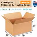 Medium Shipping & Moving Boxes 16 x 12 x 8 inches (5-Pack) - Extra Strength 200 lb vs Regular - USA-Made Corrugated Packing Boxes for Moving - Cardboard Packing Box for USPS, FedEx by IDL Packaging