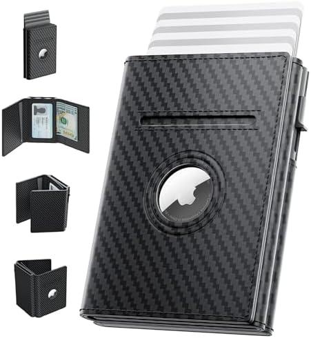 pocrsret Airtag Wallet for Men, Smart Wallet for Men, Mens Wallet with Airtag Holder, Apple Airtag Wallet, RFID Blocking, 10+ Card Capacity,Minimalist Wallet (Carbon Fiber)
