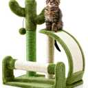 Made4Pets Cat Scratching Post, Cactus Scratcher Tree for Indoor Small Cats, Adult Kitten Scratch Pad with Natural Sisal Ropes, Cute Kitty Nail File Vertical Scratcher with Green Carpet Cover