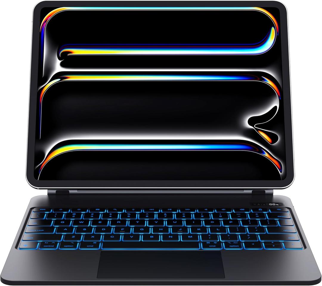 CHESONA Magic Keyboard Case for iPad Pro 13 inch (M5 2025/M4 2024), 7 Color Backlit with Battery Digital Display, Multi-Touch Trackpad, Easy-Set Magnetic Stand, Black
