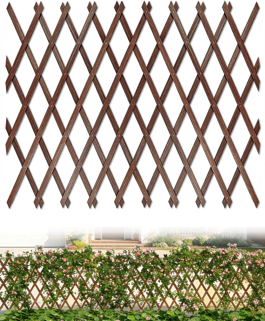 Expandable Wooden Lattice Fence Panel, 1 Pack, 3.2 x 6.1 Ft Large Wood Garden Trellis for Climbing Plants, Outdoor Privacy Fence Wall for Ivy Rose Vine, Patio Yard Balcony Decor