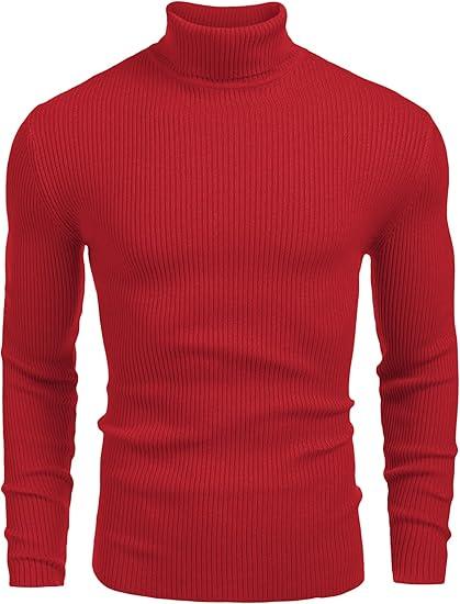 COOFANDY Mens Ribbed Slim Fit Knitted Pullover Casual Turtleneck Sweater (Medium, Wine Red)