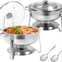 Chafing Dish Buffet Set with Spoons, 2 Packs 4 QT Chafing Dishes for Buffet with Glass Lid & Lid Holder, Stainless Steel Round Chafer Food Warmers for Parties Wedding Catering Event