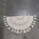 Boho Bathroom Rugs - Half Circle Cotton Mat with Crochet Insert and Tassels - Non-Slip Bohemian Rug for Bath, Bedroom or Entryway - Neutral Cream Decorative Rug - 42x22 Soft Machine Washable (Off White)