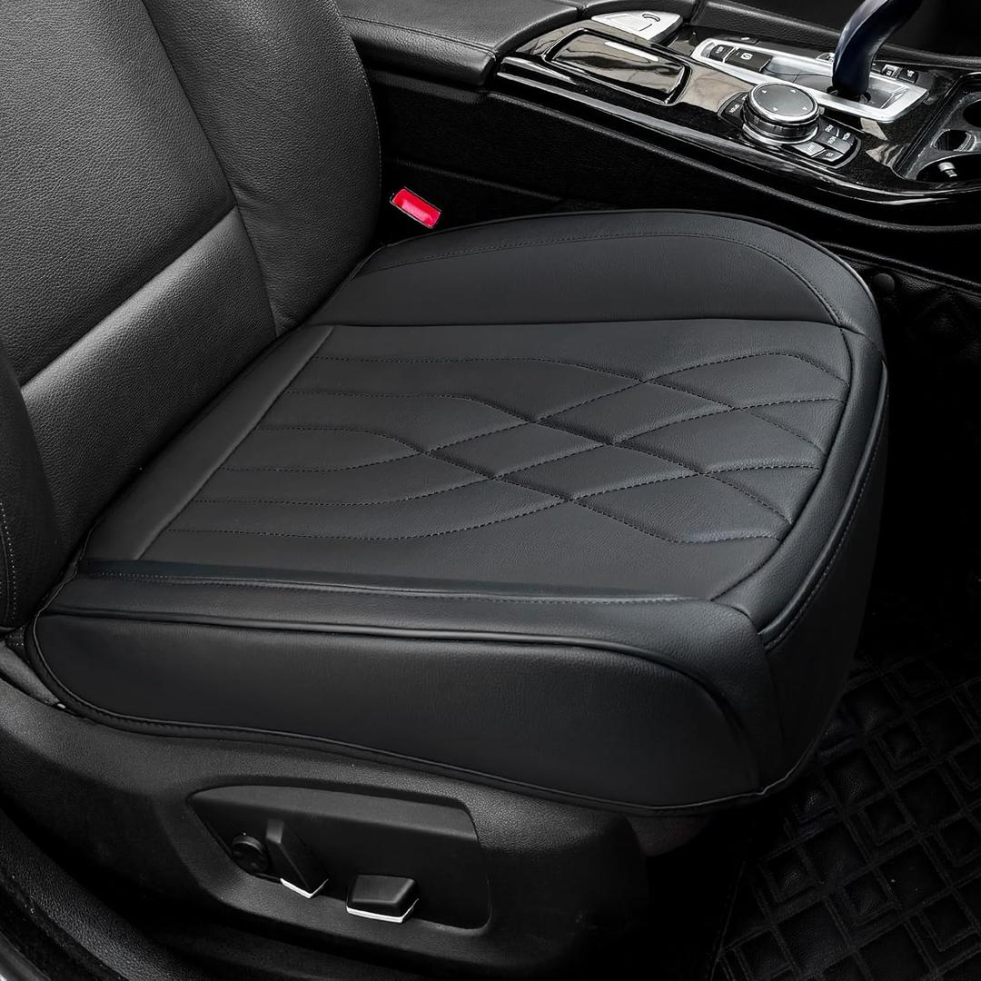 Luxury Faux Leather Car Seat Cover Front Bottom Seat Cushion Cover, Anti-Slip and Wrap Around The Bottom, Fits 95% of Vehicles (Black) (1P)