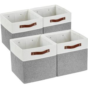 DECOMOMO Fabric Cube Storage Bins - Storage Baskets for Shelves, Cube Storage Organizer for Kallax and Cubbies (Grey & White, 11 inch Cube) - 4 Pack