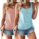 Womens Tank Tops, 2 Pack Summer Tank Tops for Women 2026, Sleeveless U Neck Loose Button Casual Henley Tops Shirts (X-Large, Darkpink&sky Blue)