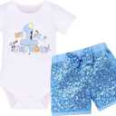 IMEKIS Baby Girl 1st Birthday Outfit Mouse Romper Sequin Shorts Headband Summer Cake Smash Photo Shoot (White)