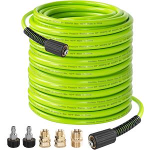 Hourleey Pressure Washer Hose 50 FT, 3600 PSI Flexible Kink Resistant Power Washer Hose Replacement, 1/4" Quick Connect Pressure Hose Extension, Green