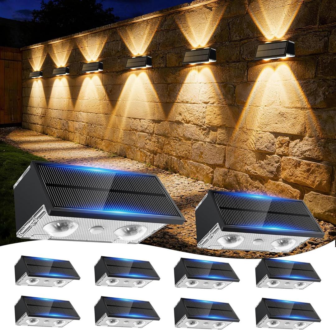 Solar Fence Lights Outdoor, 10 Pack 100LM Fence Lights Solar Powered Waterproof, 9 Color Modes, Up & Down LED Focused Beam, 12H Dusk to Dawn Glow for Pool/Patio/Wall/Backyard - Black
