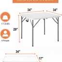 34“Square Card Table, Portable Folding Game Table for Parties & Camping, Fold in Half Design with Removable Steel Legs, Waterproof HDPE Top, Easy Setup Indoors & Outdoors, White, 34in