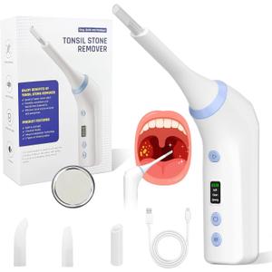 Upgraded Electric Tonsil Stone Remover Gentle Precise and Safe Removal with 3-Type Adjustable Suction & LED Light Food-Grade Material,Rechargeable & Waterproof