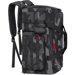 RAINSMORE Gym Bag for Men, 45L Sports Travel Duffel Bag with Shoe & Laptop Compartment, Gym Workout Backpack Carry On Weekender Bag Overnight Backpack for Travel, Black Camo