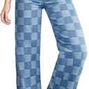 Sidefeel Women's Wide Leg Jeans High Waisted Stretchy Straight Leg Checkered Loose Denim Pants (18, Iceland Blue)