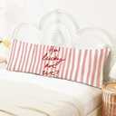 SNNDER How Lucky are We 20x54 Body Pillow Cover with Zipper, Preppy Room Dorm Decor, Retro Trendy Pink Striped Inspirational Decorative Long Hug Pillow Cases for Bed Couch