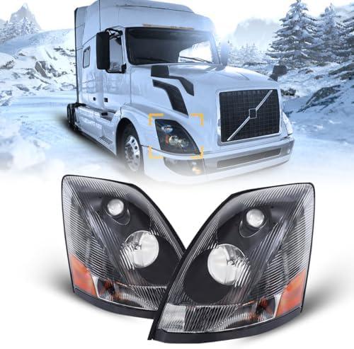 Unitedlu Semi Trucks Headlight Pair Compatible with 2004-2017 VOLVO VNL 670 780 (Including Driver Left Side & Passenger Right Side),VNL Headlamp Black Assembly